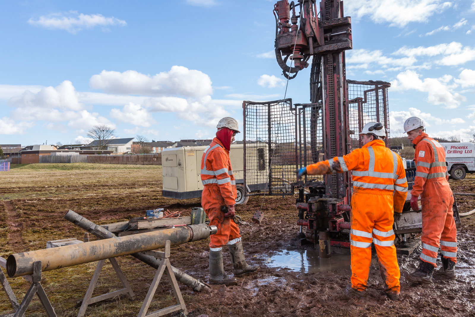 Borehole drilling rig operating in Amersham